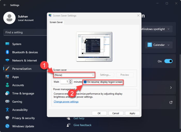 Disable sleep mode from screen saver settings