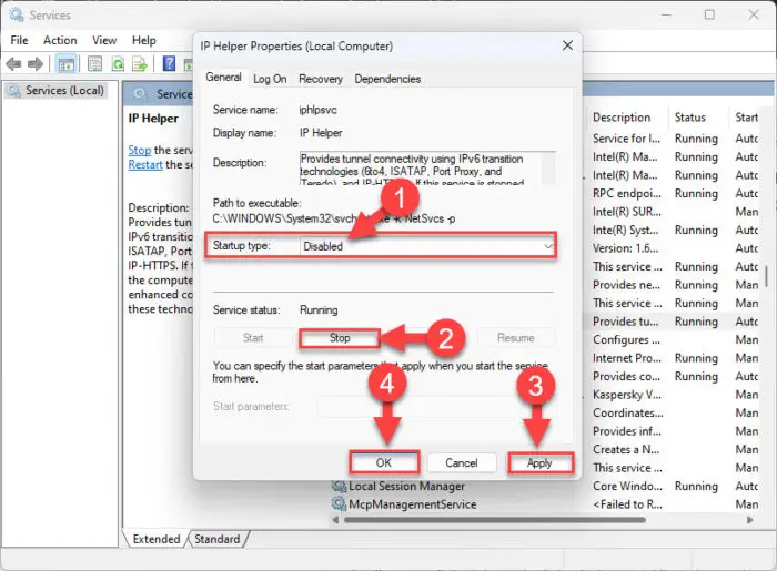 Disable the IP Helper service