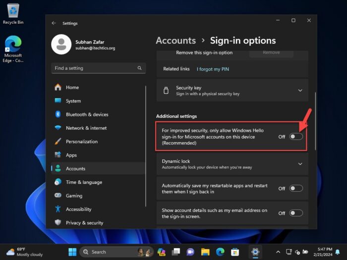 Disable Windows Hello sign in for Microsoft accounts