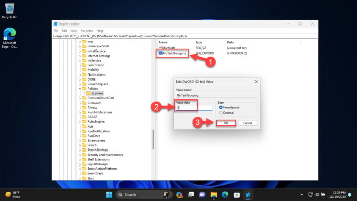 Disable icon grouping in taskbar from Windows Registry