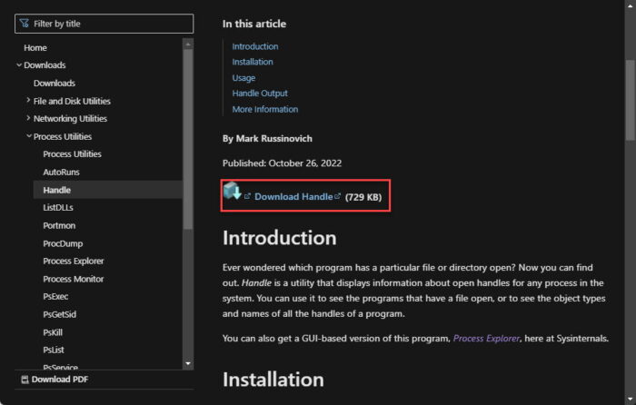 Download Microsoft Handle