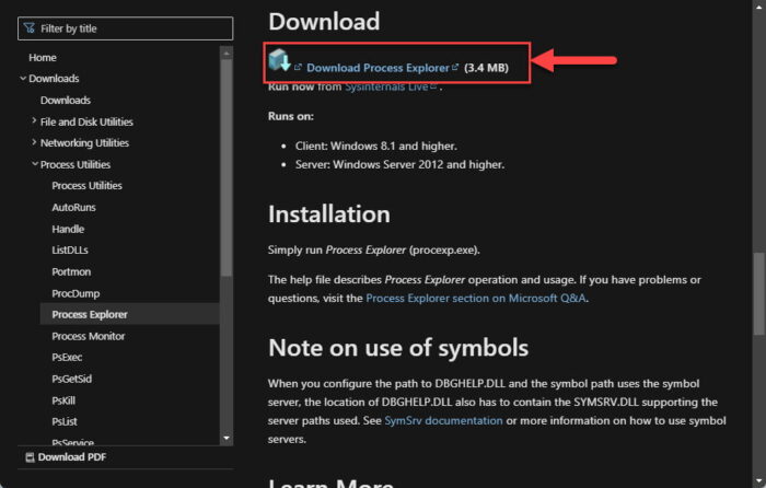 Download Sysinternals Process Explorer