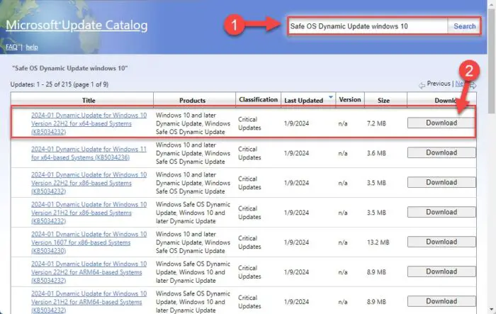 Download the safe OS dynamic update package
