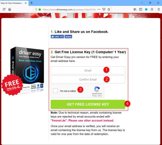 Driver Easy Pro Giveaway page