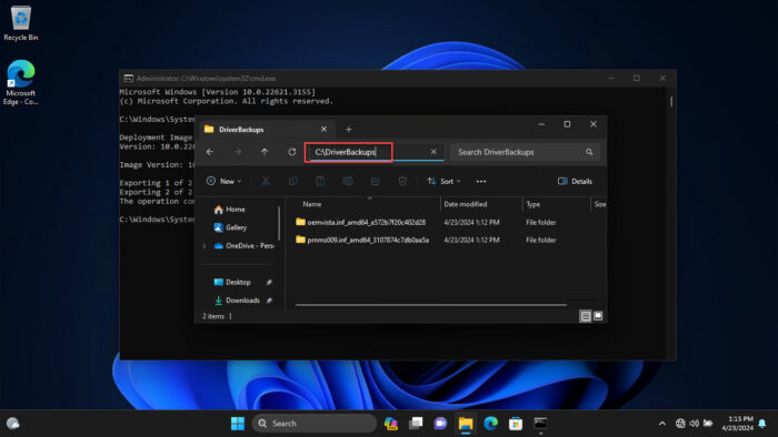 How To Backup And Restore Device Drivers On Windows 11, 10 2 Drivers successfully backed up using Command Prompt