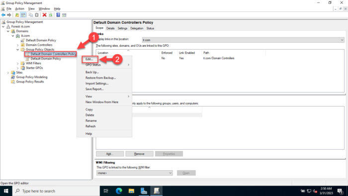 Edit Domain Controller policies