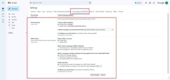 Enable and configure IMAP POP3 on Gmail