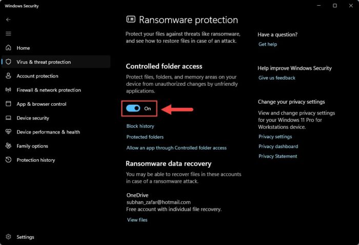 Enable Controlled Folder Access
