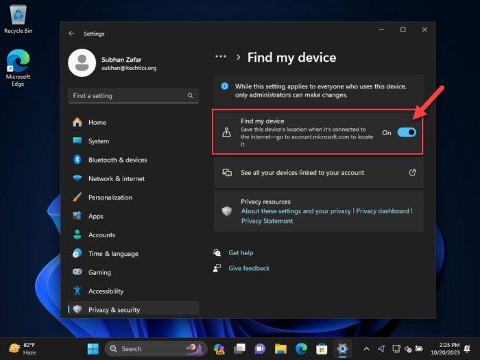 Enable Find My Device