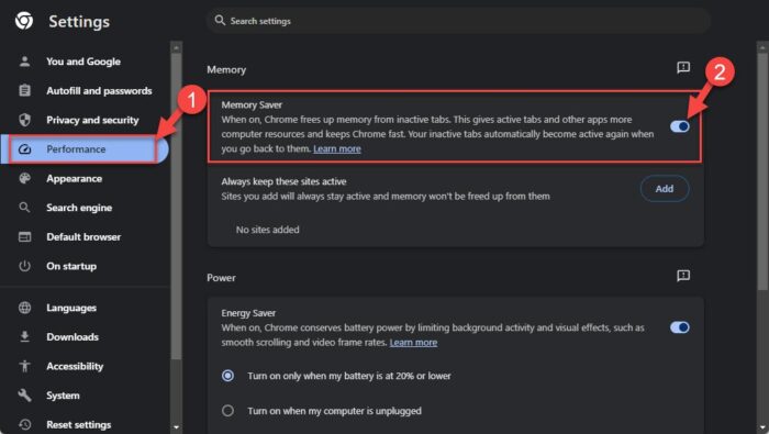 Enable Memory Saver in Chrome