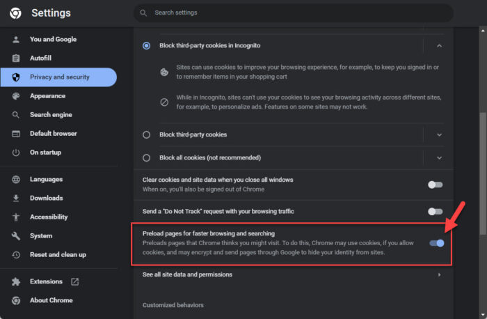 Enable preloading in Google Chrome