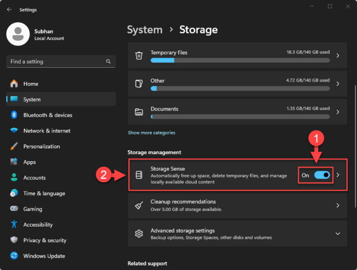 Enable Storage Sense and open it