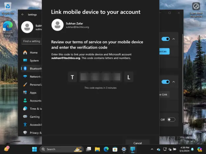 Enter the code on the Android device