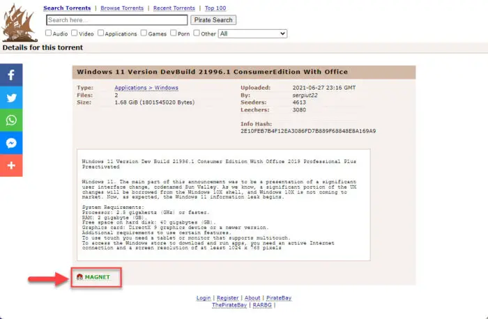 How To Open And Download Magnet Links Using Any Browser 1 Example of a magnet link on a torrent website