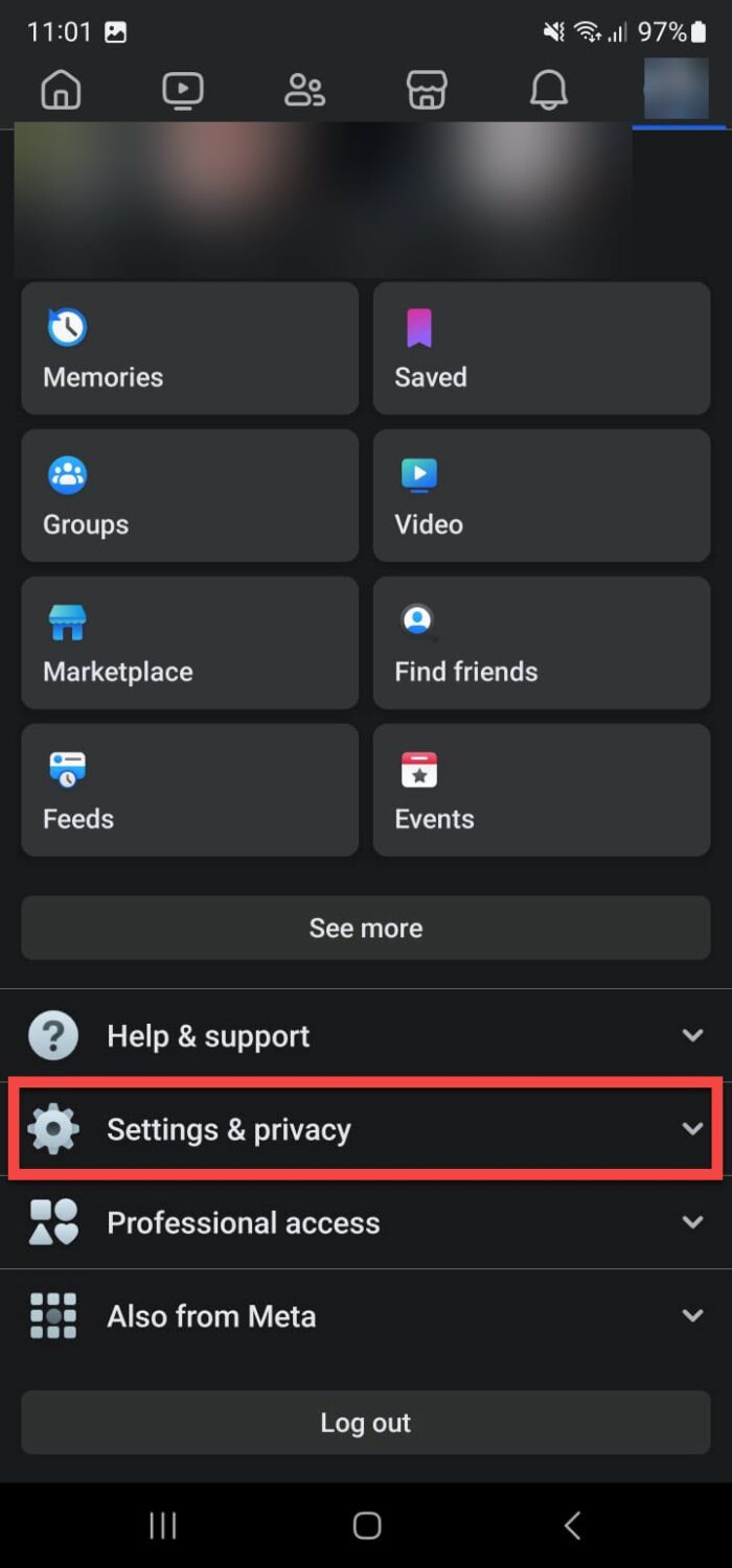 Expand Settings and privacy