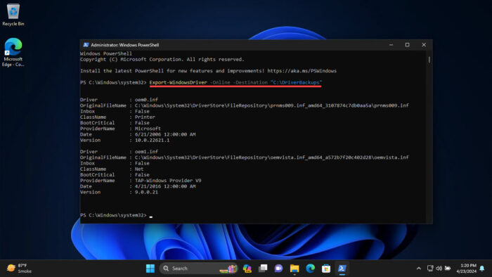 Export all drivers using Windows PowerShell