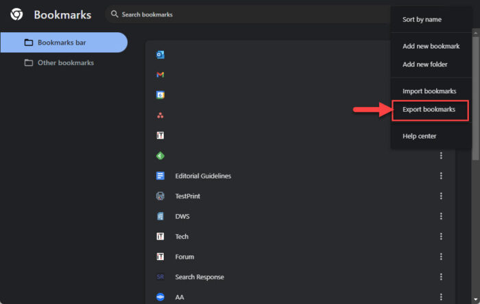 Export bookmarks in Chrome