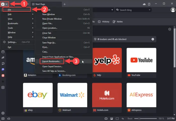 Export bookmarks in Vivaldi