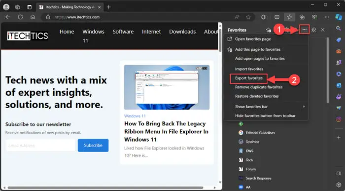 Export favorites in Edge