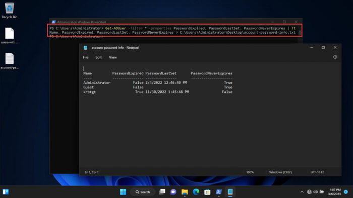 Export user account password information to text file