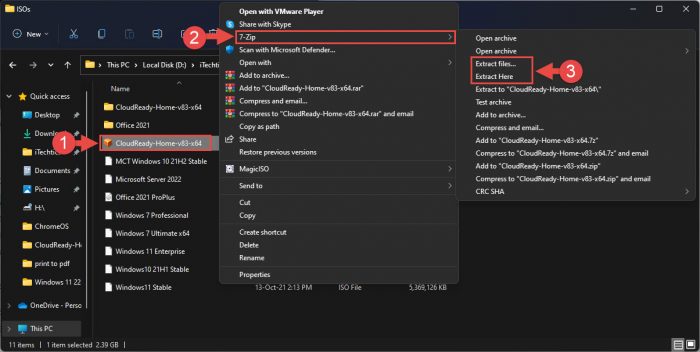 Extract the ChromeOS OVA file using 7-zip