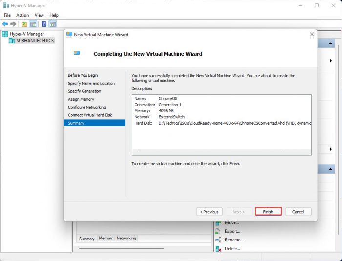 Finish VM creation