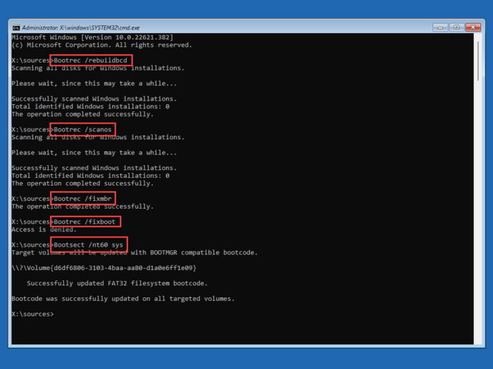 How To Fix Critical Process Died BSoD Error On Windows 11, 10 10 Fix boots sectors from Command Prompt in Windows Recovery Environment
