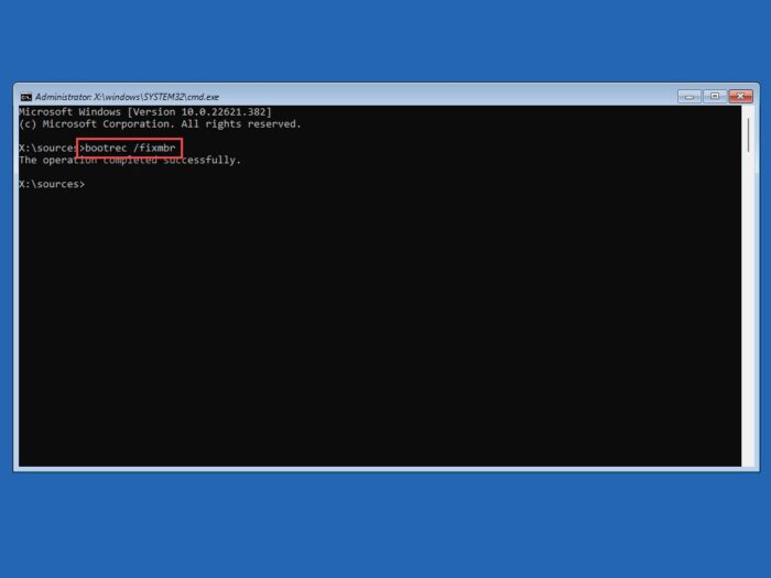 Fix Master Boot Record with Bootrec