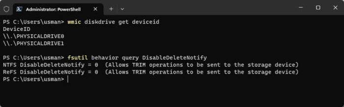 fsutil behavior query DisableDeleteNotify