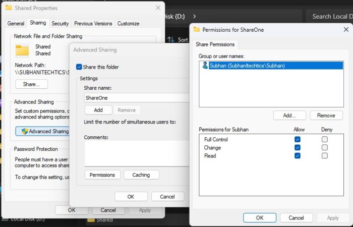 How To View, Create, Delete Network Shares Using Windows Command Prompt 3 Full permissions granted to user account for shared folder