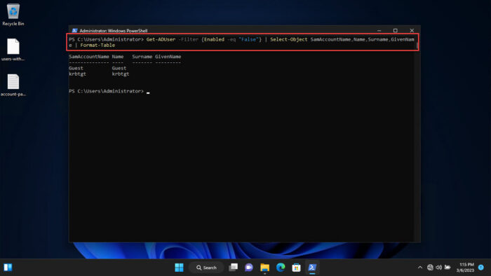 Get list of disabled user accounts