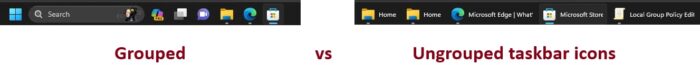 4 Ways To Enable Never Combine Taskbar Buttons in Windows 11 1 Grouped vs Ungrouped taskbar icons