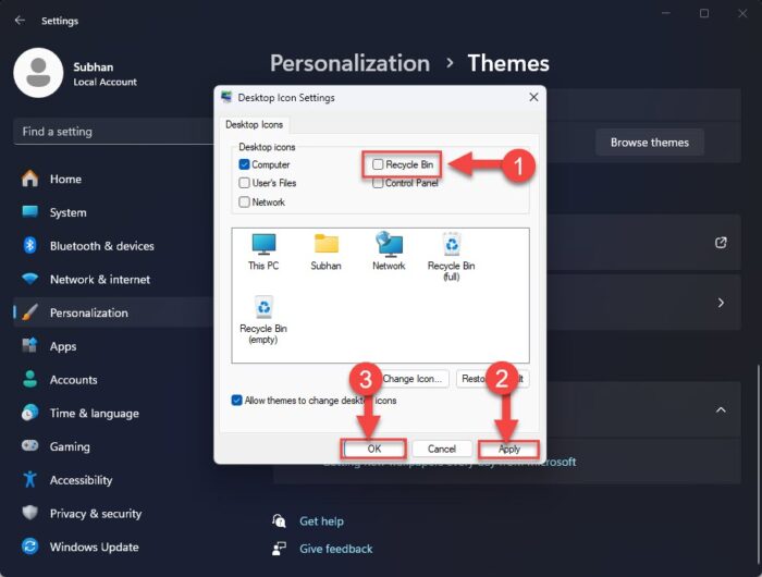 Hide Recycle Bin from Desktop