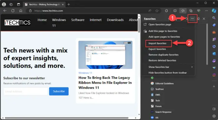 Import bookmarks in Microsoft Edge