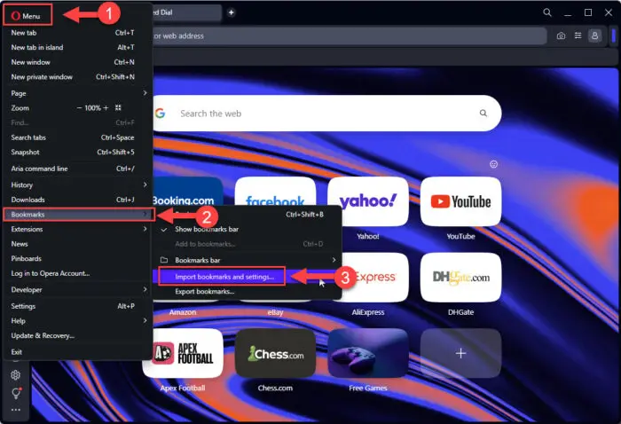 Import bookmarks in Opera