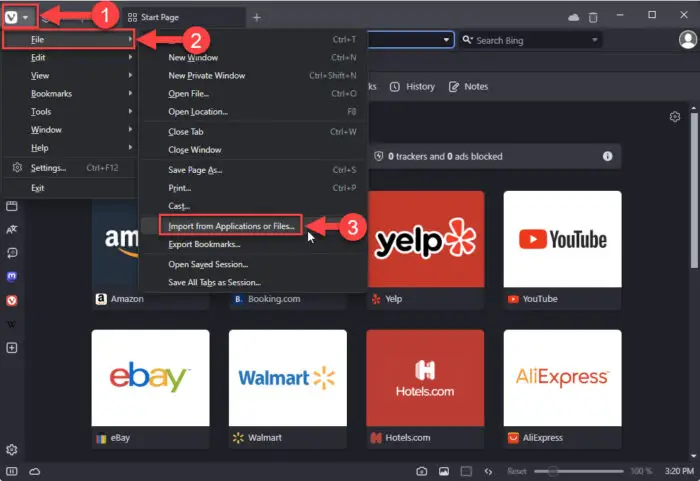Import bookmarks in Vivaldi