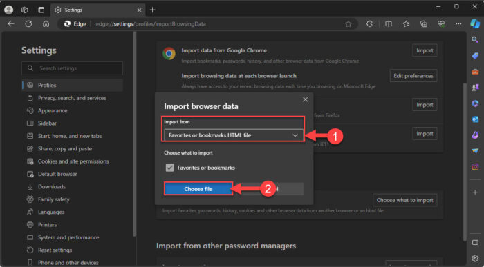Import from HTML file