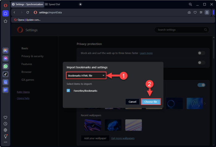 Import HTML file in Opera