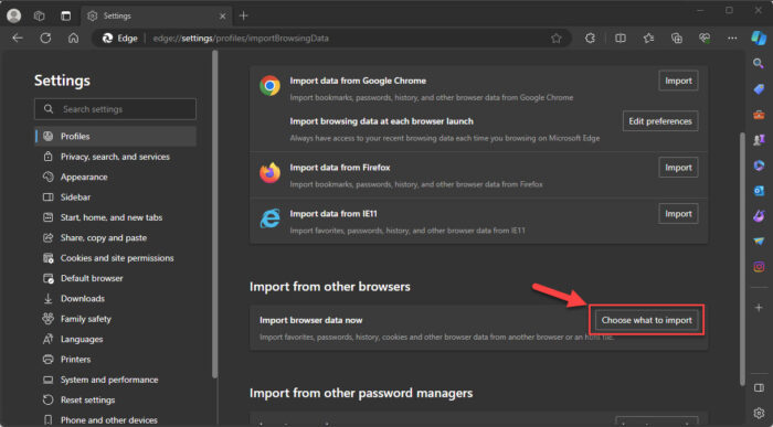 Import something in Microsoft Edge