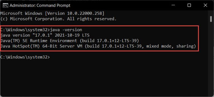 How to Install Java on Windows 11 2 java version installed