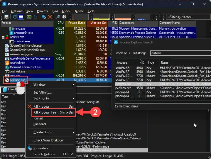 Kill process locking the file using Process Explorer