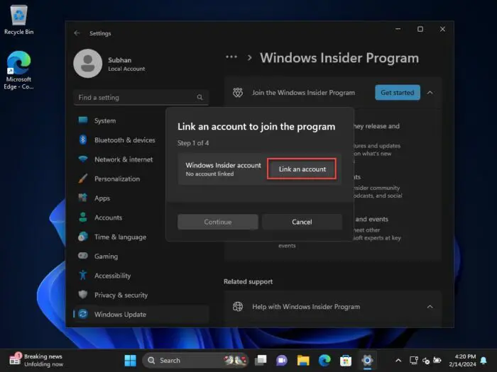 Link a Microsoft account