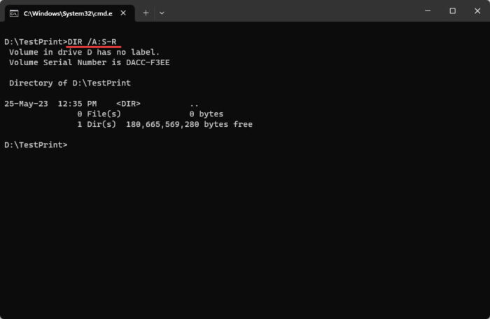List all system files and exclude read only files in the current directory and subdirectories using Command Prompt