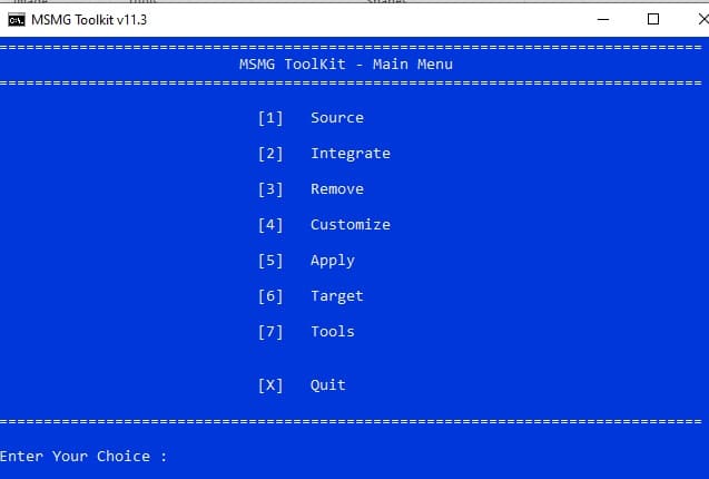 How To Add/Remove Windows Components From ISO Images Using MSMG Toolkit 1 main menu