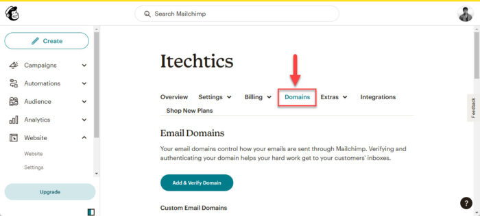 Manage MailChimp domains