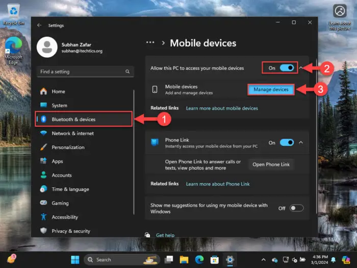 Manage mobile devices on Windows