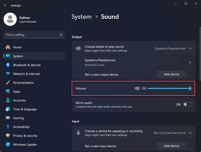 Maximize volume from Settings app