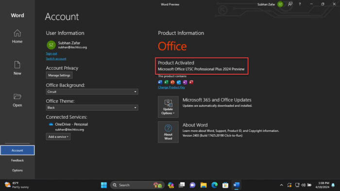 Microsoft Office 2024 LTSC Commercial Preview Is Now Available To Download 11 Microsoft Office 2024 LTSC successfully installed and activated