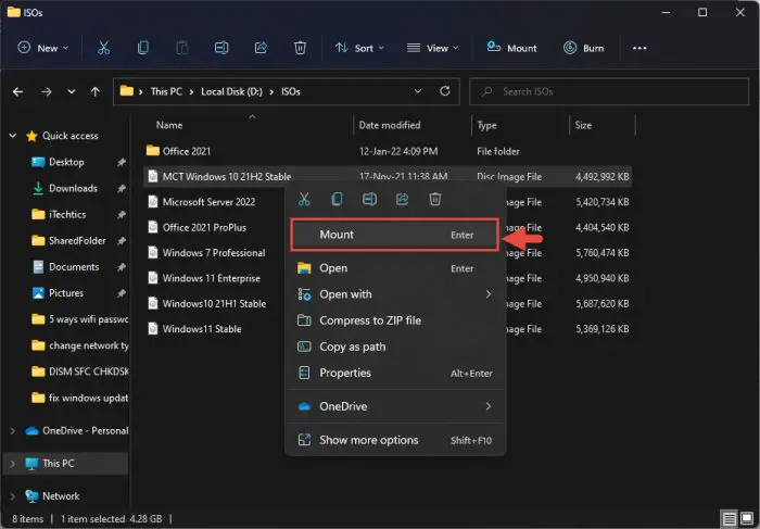 Fix Mount ISO Option Missing From Context Menu In Windows 10, 11 1 Mount