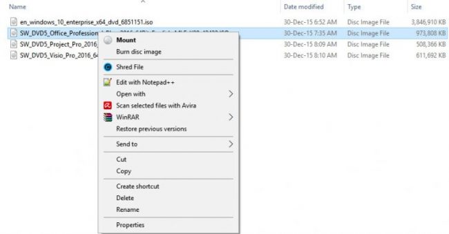 Mount option has been enabled in context menu